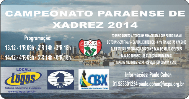 CAMPEONATO PARAENSE DE XADREZ 2014 – GAME 02 – PAULO COHEN X CLAUBER MARTINS –&nbsp;1/2-1/2