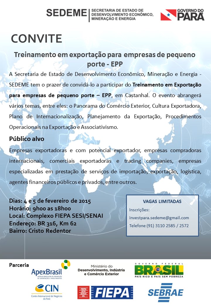 Treinamento em exportações para empresa de Pequeno porte – EPP Castanhal – INSCRIÇÕES&nbsp;LIMITADAS