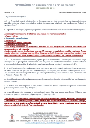SEMINÁRIO DE ARBITRAGEM E LEIS DO XADREZ – MÓDULO&nbsp;02