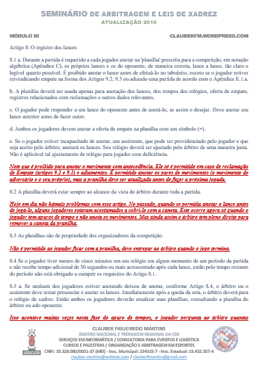SEMINÁRIO DE ARBITRAGEM E LEIS DO XADREZ – MÓDULO&nbsp;03