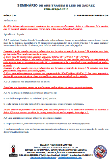 SEMINÁRIO DE ARBITRAGEM E LEIS DO XADREZ – MÓDULO&nbsp;04
