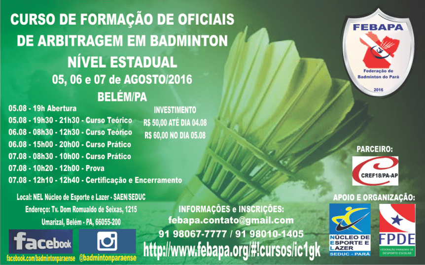 CURSO DE FORMAÇÃO DE OFICIAIS DE ARBITRAGEM EM BADMINTON – NÍVEL&nbsp;ESTADUAL