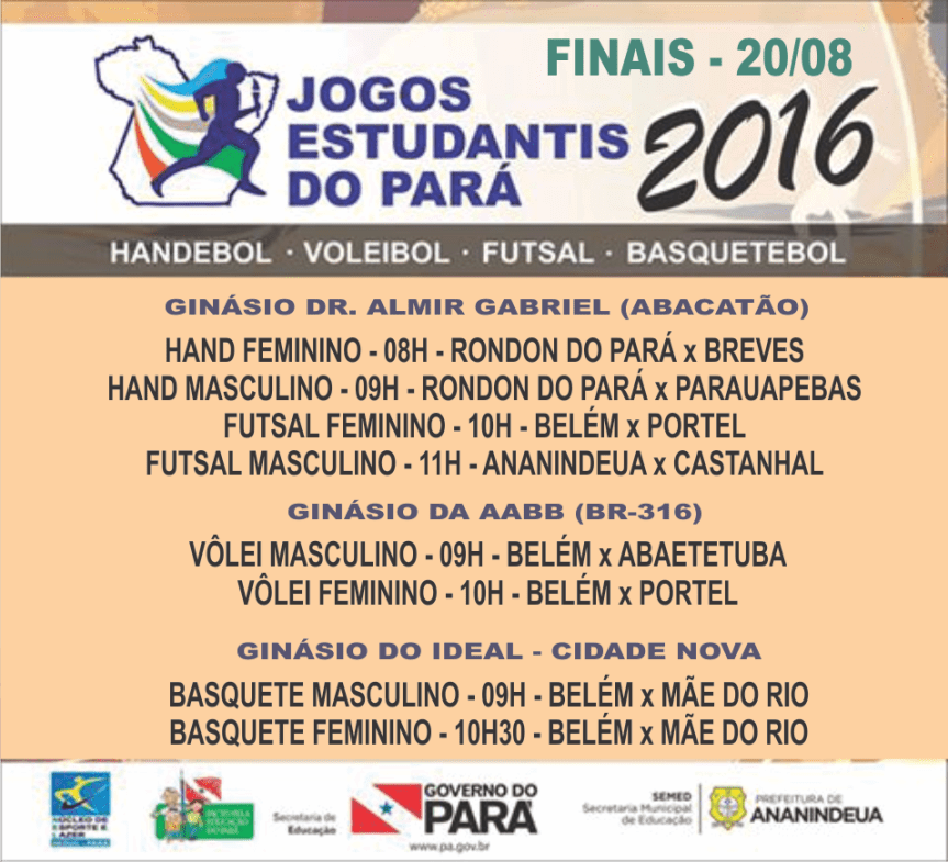 JOGOS ESTUDANTIS DO PARÁ 2016 – CAT. A FINAIS DOS COLETIVOS –&nbsp;20/08